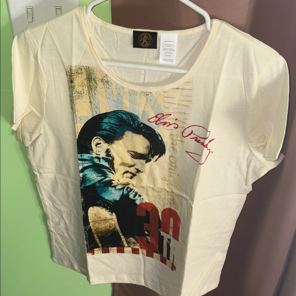 Elvis Presley Cream Cotton graphic tee 1950s Celebrity Memorabilia M NEW - Picture 4 of 5